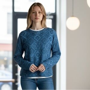 H&M top tunic sweatshirt hi-low quilted teals blue geo print size Medium cozy